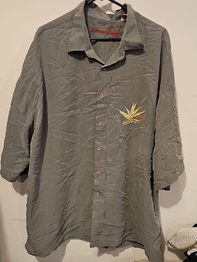 Bamboo Cay Mens plus sz green button down shirt with Embroidered Design. Sz 4X